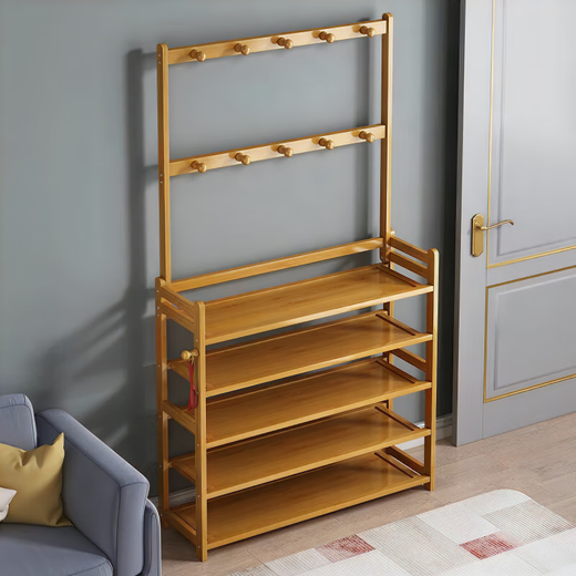 Kexiangtu shoe rack, coat rack, integrated home entrance, large capacity shoe rack, bedroom entrance multi-layer shoe cabinet, original color - four layers, 50cm, thickened bamboo