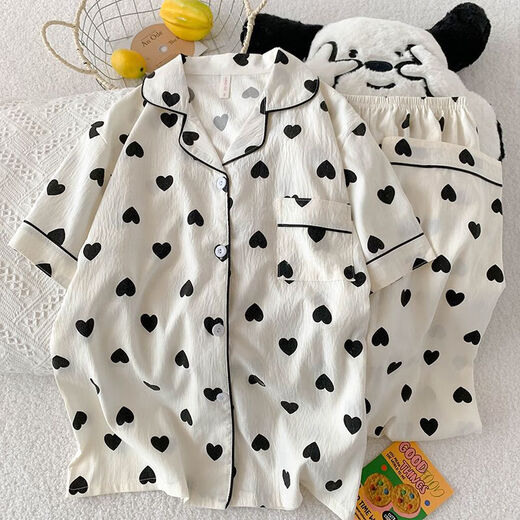 Gemas coloridas amor negro pijama de manga corta para mujeres en verano ropa de tres piezas para ropa para usar Z9905 170 m [80-100Jin [Jin iguala 0.5 kg]]]