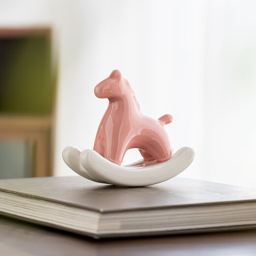 HOI KONG creative ceramic rocking horse interesting small ornaments new Chinese style national trend small pink horse tea space tea room tea table decoration national style ceramic rocking horse cyan