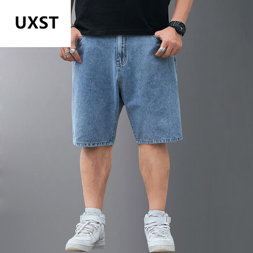 UXST大码牛仔五分裤肥佬短裤男宽松胖子加肥加大夏季薄款斤男装潮 浅蓝YZX9904 短裤 30