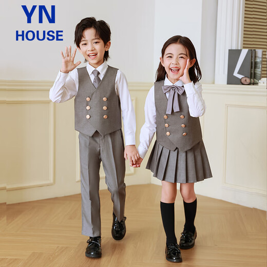 衣诺坊儿童西服马甲套装男童演出服灰色礼服 高级灰：马甲套装 130CM