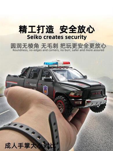 Jingruo liu Open Door ALLIAG DODGE RAM PICHUP MODEAU MODÈLE SIMULATION Boy Car Police 110 Collection de jouets pour enfants Ornements Black Fire / Police Car / Ambulance