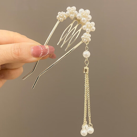 New Chinese style tassel hairpin for women 2025 temperament updo U-shaped hairpin ancient style headwear Hanfu hair accessories flower comb