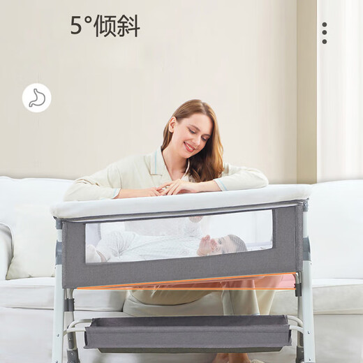 LOVE for ME婴儿床多功能活动床拼接大床宝宝床带尿布台可折叠 【迪灰】床垫+储物篮+蚊帐