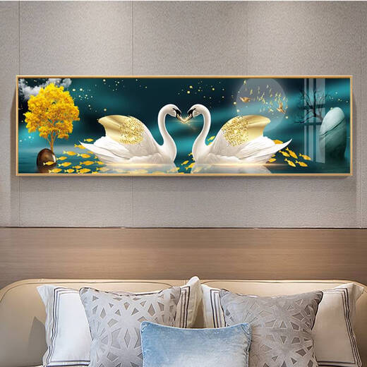 咏幻卧室床头装饰画轻奢感主卧挂画背景墙面壁画房间天鹅2024新款 WS1047相濡以沫 50*200cm豪华尺寸2米以上床或客