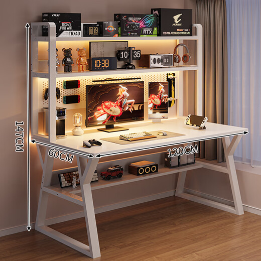 Xinyouliangjia desk bookshelf integrated table home computer table hole board storage rack study table A051 120*60 white