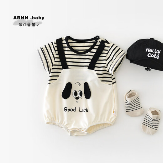 G.DUCKKIDS小黄鸭童装婴儿夏季薄款衣服纯棉套装新款男宝宝衣服新生儿连体衣 条纹小狗 90cm 建议1~2岁（80-90cm）