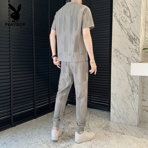 Playboy (Playboy) Suit T-shirt à manches courtes pour hommes à manches courtes pour hommes Slim Fit Men de neuf points de neuf points Sports décontractés en deux pièces White 719 m recommandée 85-105jin [Jin est égal à 0,5 kg]