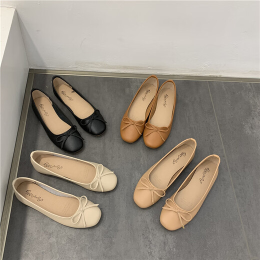 S.SOFEA zapatos de frijoles estilo hadas cómodos zapatos de tacón plano suave para mujeres Spring 683-10 Negro 38