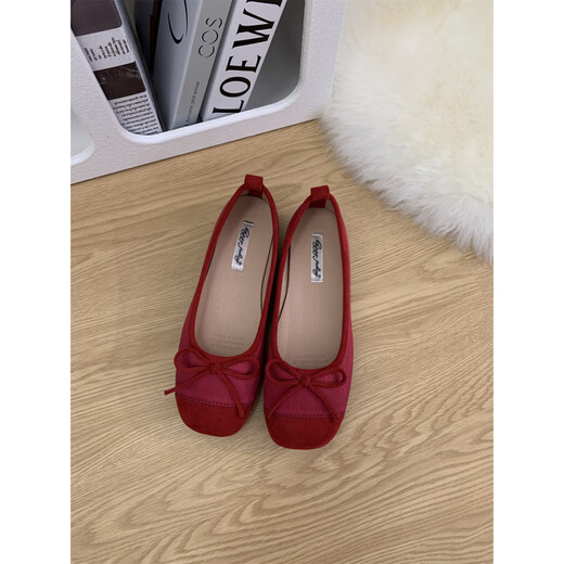 S.Sofea Red French Bow Flat Sohle einzelne Schuhe für die Sommerweiche Sohle Ballettschuhe J683-11 Wildleder Flachsohle ist kleiner in Größe rot 38