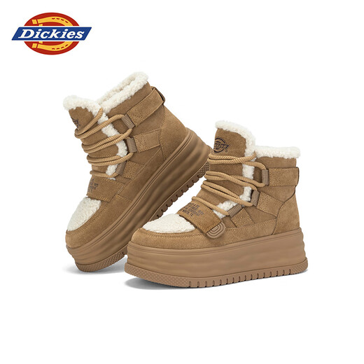 Dickies雪地靴女鞋冬季加绒靴子马丁靴女保暖棉靴厚底增高棉鞋百搭短靴 焦糖色 37
