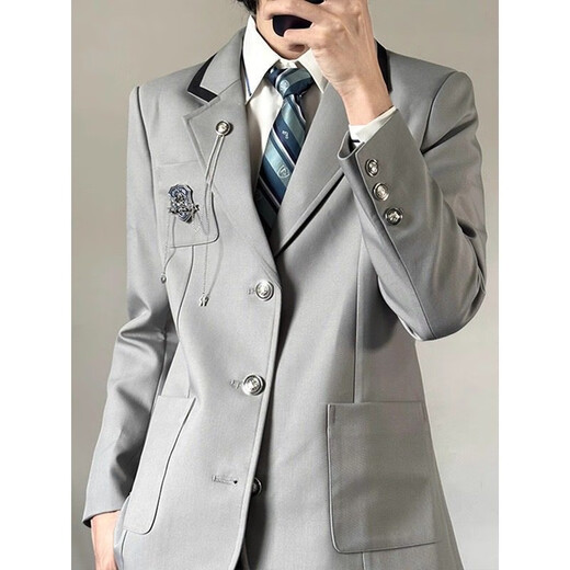 Jiongye JIONGYE Japanese College Feng Pengnan Gao DK Uniform Boys Student Suit Shirt Trousers Adult Dress Gray Suit + White Shirt + Gray Trousers + same tie XL Follow and give the same badge
