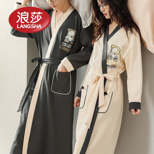 LangSha brand new nightgown couple pajamas for men and women for all seasons pure cotton bathrobe style spring and autumn men's long bathrobe SD2264 long-sleeved style XL male recommended 120-140Jin Jin equals 0.5 kg