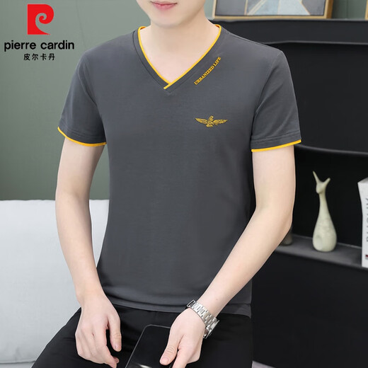 Pierre Cardin Sommer-Herren-Kurzarm-T-Shirt aus reiner Baumwolle mit V-Ausschnitt, trendiges, schmales Halbarm-Jugend-Freizeitoberteil, dünnes Unterhemd QY694, Weiß, M