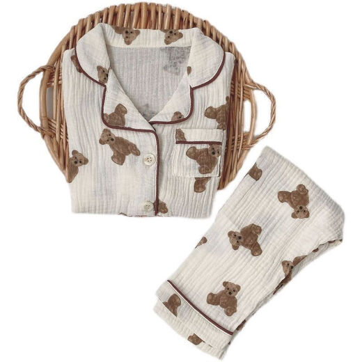 
S.SOFEA Bear Children's Pajamas Spring and Autumn Long Sleeve Baby Home Clothing Outdoor Set 846-Bear Set 80