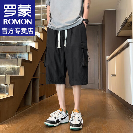 罗蒙（ROMON）父亲节礼物工装速干休闲短裤男士2024夏季潮流薄款沙滩外穿七分裤 679军绿 XL 约140-160斤可穿