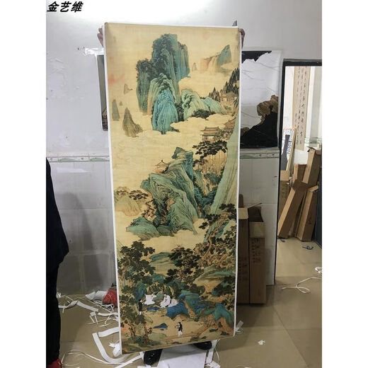 仇英桃源仙境图画心国画工笔山水人物画高清复制66.7X175大卷轴 绢布 未装裱 大687X179厘米色
