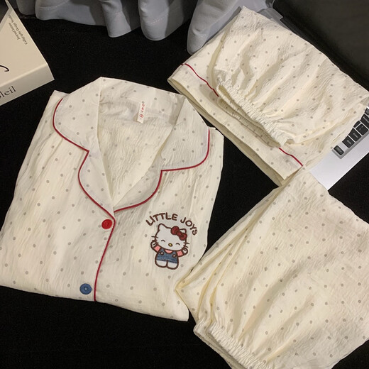 Jingpufei cartoon puppy pajamas for women in summer thin cotton silk home clothes three-piece set Yunduo Cotton-9906# Star puppy three-piece set M [Suggestion 75-100Jin [Jin equals 0.5 kg]]