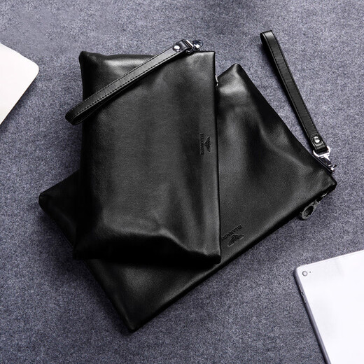 FALAMAONE genuine leather handbag men's business casual men's handbag soft first layer cowhide handbag large capacity wrist envelope bag black small size XF601 27*17cm