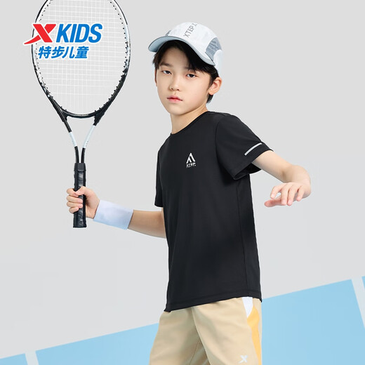 Camiseta de manga corta para niños Xtep Boys Summer Summer en el verano New Top Negro genuino Top Genuine Negro [9215] de verano.