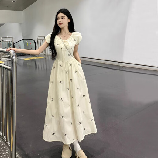 Vestido de manga de yijian de hojaldre francés, estilo dulce, abrazando la cintura y temperamento delgado, falda de falda de manga de verano de verano [original-m] m recomendado 90-110Jin [Jin iguala 0.5 kg]