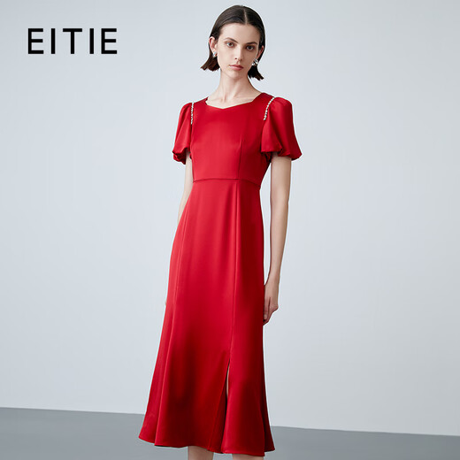 EITIE Noble Diamond Satin High Waist Qiji Red Dress Summer New Toast Wear Banquet Women's Clothing 7877505 Pompeii Red 61 L (165)