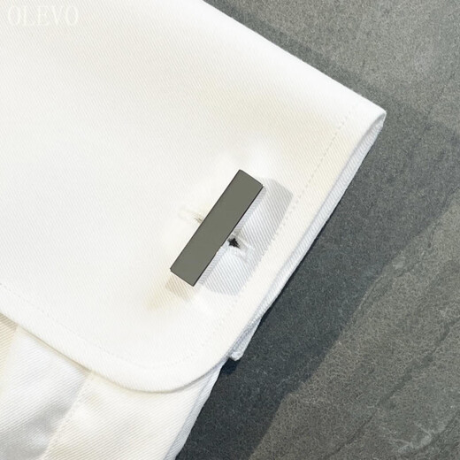 
OLEVOCufflinks plain glossy metal series rectangular geometric cufflinks gentleman light luxury texture accessories buckle Cuboid silver attached leather cufflink box