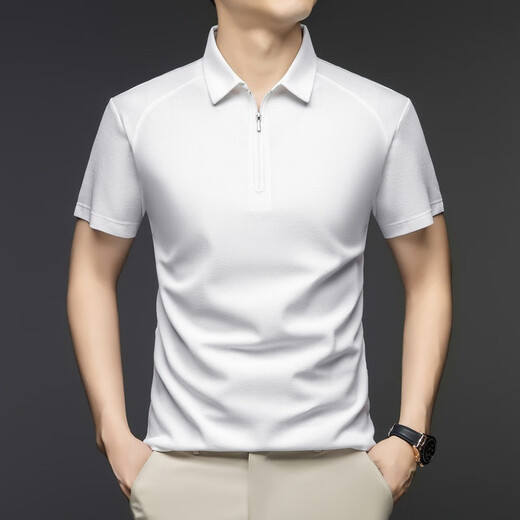 Lilang Seidenlinie Kurzarm T-Shirt Herren Sommer neuer Stil Casual Revers atmungsaktivem Halbzipper-Polo-Hemd Obergrün L.