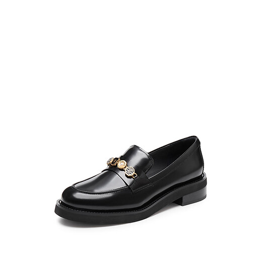 Sijiatu 2025 spring four-spoon jazz loafers small leather shoes women's singles shoes 9UL01AA5 Truffle Black 37