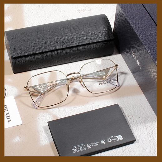 Prada Prada star model triangular logo myopia glasses frame Sven gold wire frame 0PRA51V crystal glasses gold-ZVN-1O1