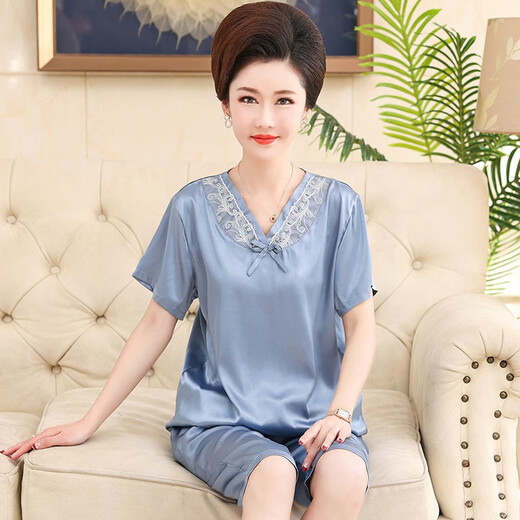 
Modal middle-aged mother ice silk thin summer middle-aged and elderly women silk. Silk short-sleeved pajamas and women's home clothes set 683 bean paste (cross sleeve trousers) 2XL [Suggested 120-135 Jin [Jin equals 0.5 kg]]