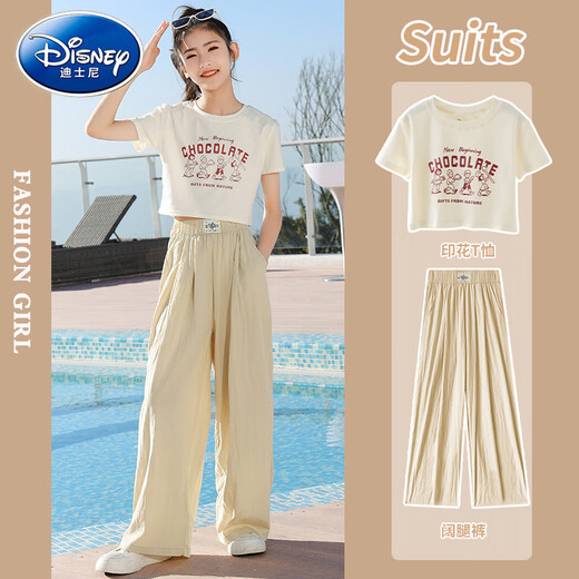 Disney Girls Wide Legs Pants Suit Summer Children 2025 New Style Fashionable Big Children Two-Piece Set Fashionable 12-year-old Girl Summer Suit 15029 Pink + 9889 White 120 cm