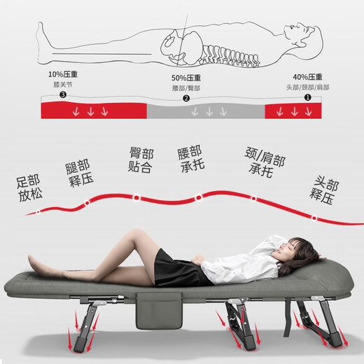 Nanjiren folding bed recliner single bed office nap chair folding nap bed companion bed simple camp bed light hemp gray