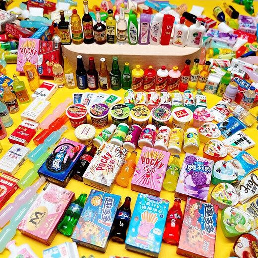 迷你便利店仿真食物微缩小商品仿真超市食玩具过家家小模型泡面 80个不重复+贴纸