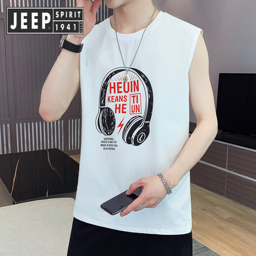 JEEP SPIRIT Jeep 2025 Summer Vest Men's Trendy Sports Fitness Basketball Sweatshirt Vest Sleeveless T-shirt Personalized Pure Cotton 673 Pink M 90-105Jin [Jin equals 0.5 kg]