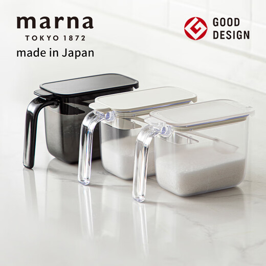 MARNA Japanese seasoning box moisture-proof sealed seasoning jar home kitchen high-end seasoning bottle salt jar storage box narrow type-370ml (white cover)