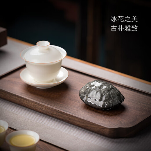 Miaolian Tianxiang Master Lin Xinru Ru Kiln turtle shell tea pet ornaments can be opened to play with tea and give gifts Recommended tea ceremony accessories S43-029A Black Ice Flower-Fu Jia Yifang gift box. Certificate included