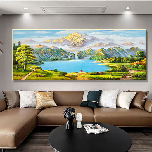 Zaiwai Green Mountains and Green Water Contexte Mur Wall Salon Room Bureau suspendu peinture contre Jinshan Salon Paint décoratif bassin 12596 Sunrise Green Mountains 1CM * 1CM 120 * 50 Cadre d'aluminium en or + Porcelaine cristalline plate
