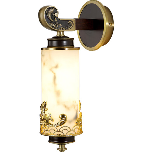 Recordando el pasado, el nuevo estilo chino de cobre más madera lámpara de pared retro sala de estar lámpara decorativa lámpara de pared lámpara de pared al estilo chino salón de té sala de estudio 7029b/cobre + madera + piedra de nube de imitación piedra