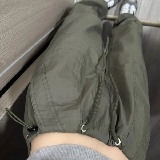 MAYCAUR American retro workwear for women summer thin hot girls loose and slim high waist straight-leg casual pants wide-leg pants sports trousers 1389# gray-green S