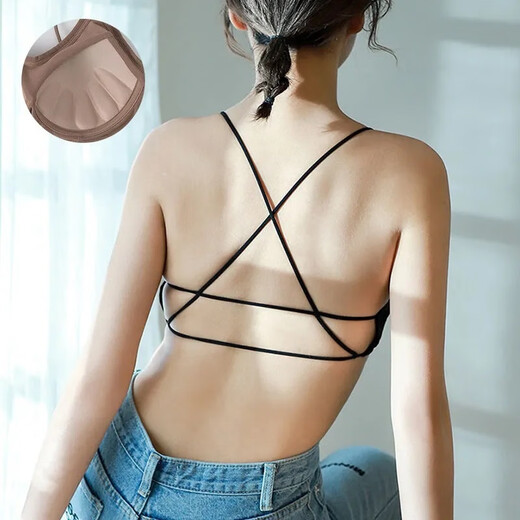 Shannanweimei back sling bra for women without rims pure cotton sports student wrap chest push-up small bra tube top all-in-one underwear black + black 2 pieces L 110-125Jin Jin is equal to 0.5 kg