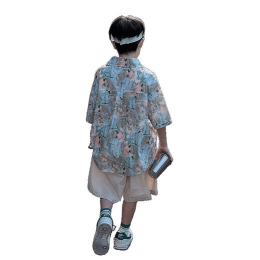 冠贸裴夏季儿童花衬衫痞帅男孩短袖潮港风 6626花色衬衫单件 150
