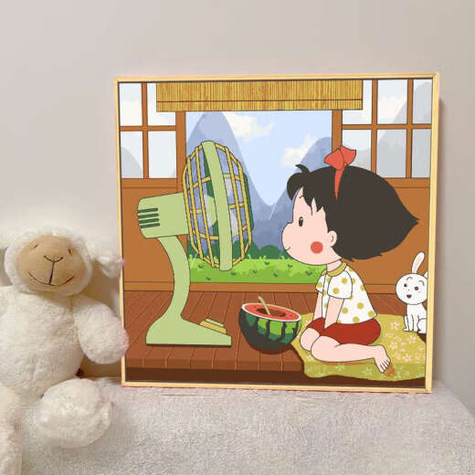 初构想樱桃小丸子 数字油画diy填充涂色手工手绘可爱卡通动漫丙烯装饰画 qx12083 80*80cm加厚实木内框+装饰外框