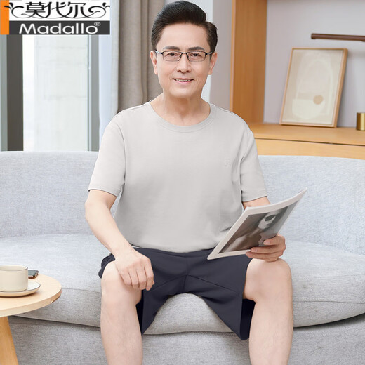 莫代尔中老年爸爸睡衣男士夏季薄款纯棉短袖短裤套装加肥大码休闲家居服 13601#浅绿色 纯棉短袖短裤 2XL 【建议140-160斤】