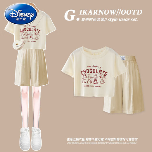 Disney Girls Wide Legs Pants Suit Summer Children 2025 New Style Fashionable Big Children Two-Piece Set Fashionable 12-year-old Girl Summer Suit 15029 Pink + 9889 White 120 cm
