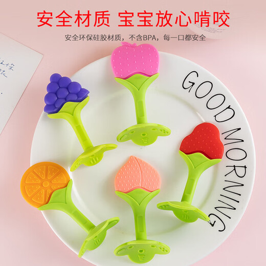 Baby Teething Stick Three-dimensional Fruit Teether Baby Silicone Chewable Newborn Teething Device Soothing Chew Toy Strawberry + Peach Bag Food Grade Silicone-Fruit Teether Tablets