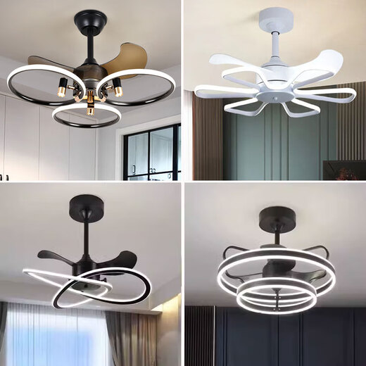 Op Lighting Nordic Fan Light 2025 New Silent Master Bedroom Dining Room Ceiling Fan Light Home Integrated Chandelier Invisible Model 9227 Black 60cm Three-Color Frequency Conversion Six-speed