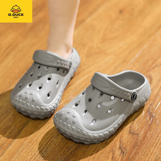 G.Duckkids2025 Sommer New Children's Hole Schuhe Herren nicht rutschfeste Sandalen Kinder tragen Kee-resistente Strandschuhe für Schüler Grau 25 [Inner Länge 156]