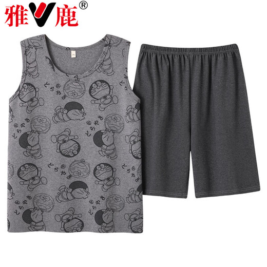 雅鹿睡衣男纯绵夏季背心短裤套装薄款无袖男款大码可外穿夏天家居服 背心短裤男：1343 L 男：100-120斤
