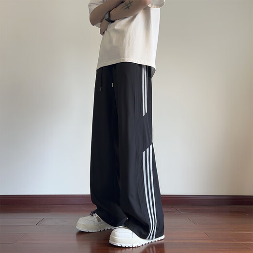 Erzblieb gestreifte Ice Seidenhose Herren Sommer Dünne lose, gerade große Hose für Jugend 2025 Neue Freizeithosen Grün XL (120jin [Jin entspricht 0,5 kg] -140jin [Jin entspricht 0,5 kg])